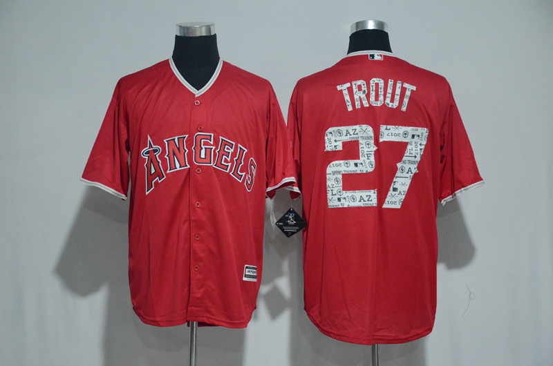 2017 MLB Los Angeles Angels #27 Trout Red Spring Training Jersey